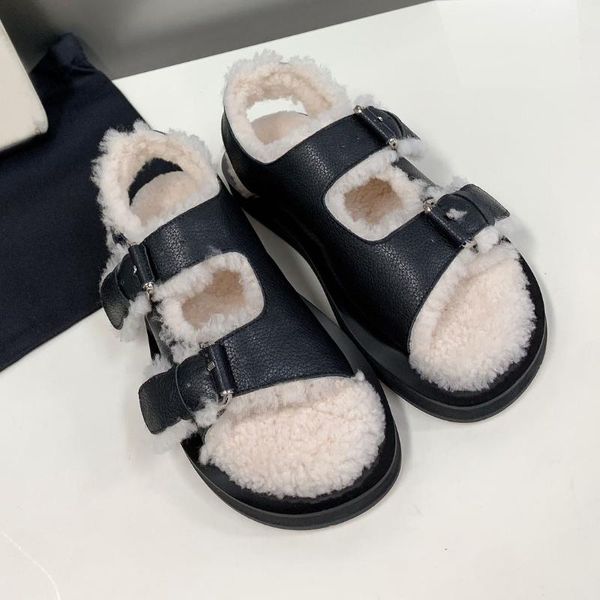 sandals 2021 fall winter women genuine leather fur shoes thick bottom flats soft comfort slippers buckle strap, Black
sandals 2021 fall winter women genuine leather fur shoes thick bottom flats soft comfort slippers buckle strap, Black