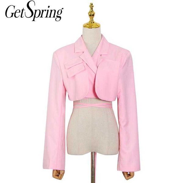 getspring women blazer temperament long sleeve bandage ladies pink black coat lace up short women's slim suit jacket 210601, White;black
getspring women blazer temperament long sleeve bandage ladies pink black coat lace up short women's slim suit jacket 210601, White;black
