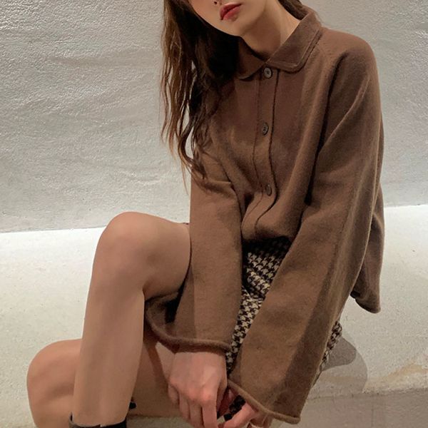 kawaii 2021 autumn new winter arrivals retro-collegiate polo lapel purebred cardigan loose nice women's sweater q9al, White;black
kawaii 2021 autumn new winter arrivals retro-collegiate polo lapel purebred cardigan loose nice women's sweater q9al, White;black