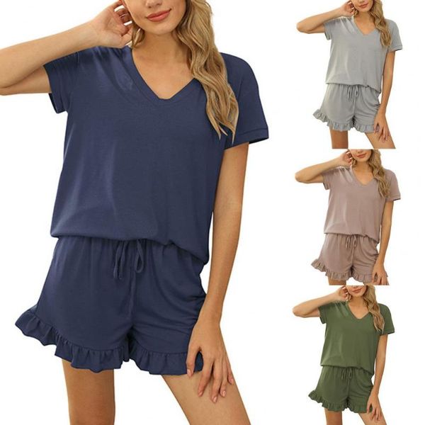 women's shorts 1 set women outfit solid color drawstring two-piece v neck short sleeve t-shirt for sports, White;black
women's shorts 1 set women outfit solid color drawstring two-piece v neck short sleeve t-shirt for sports, White;black