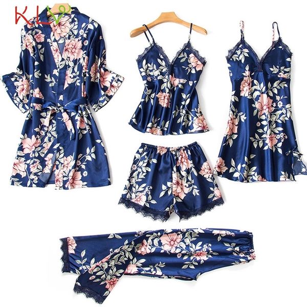 5 pieces women pajamas sets satin sleepwear silk nightwear pyjama femme lace floral print lingerie sleep lounge pijama 2020 19dc y200425, Black;red
5 pieces women pajamas sets satin sleepwear silk nightwear pyjama femme lace floral print lingerie sleep lounge pijama 2020 19dc y200425, Black;red