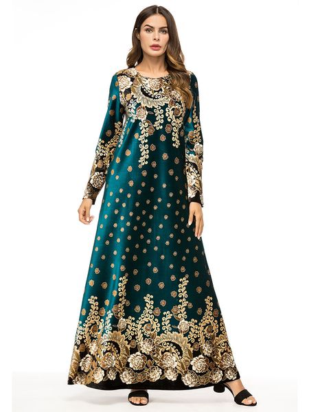 new female temperament around the neck long sleeve pattern impression waist big swing dress muslim ladies dressed in bathrobe xlt8, Black;gray
new female temperament around the neck long sleeve pattern impression waist big swing dress muslim ladies dressed in bathrobe xlt8, Black;gray