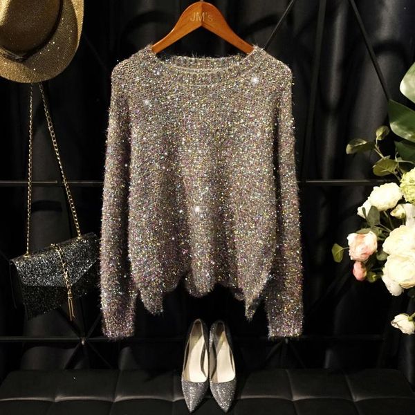 women's sweaters vintage sequins loose knitted women 2021 fashion long sleeve ladies pullovers casual, White;black
women's sweaters vintage sequins loose knitted women 2021 fashion long sleeve ladies pullovers casual, White;black