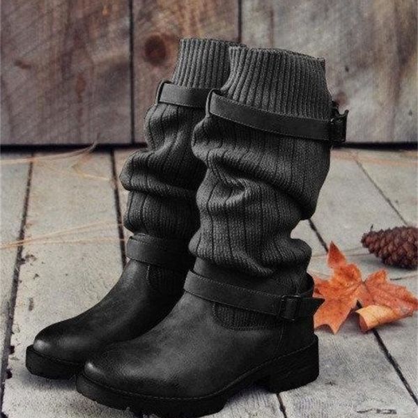 mid-calf women's slide into chaussures femme ladies chunky low-heel women zapatos mujer shoes autumn boots ghn89 2rs0, Black