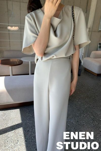 women's two piece pants 2021 women 's chic french-style elegant pile collar loose short sleeve shirt + high waist casual wide-legg, White
women's two piece pants 2021 women 's chic french-style elegant pile collar loose short sleeve shirt + high waist casual wide-legg, White