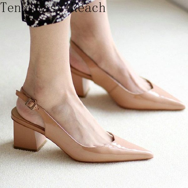 2021 summer natural patent leather pointed toe chunky high heels slingback retro solid beige color women shoes sandals, Black
2021 summer natural patent leather pointed toe chunky high heels slingback retro solid beige color women shoes sandals, Black