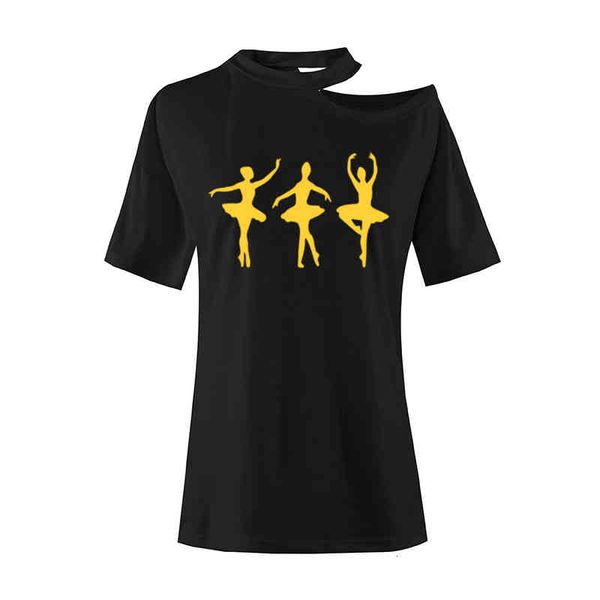 women short sleeve print t shirt ballerina ballet dance posture design female cute girl irregular off shoulder tee, White
women short sleeve print t shirt ballerina ballet dance posture design female cute girl irregular off shoulder tee, White