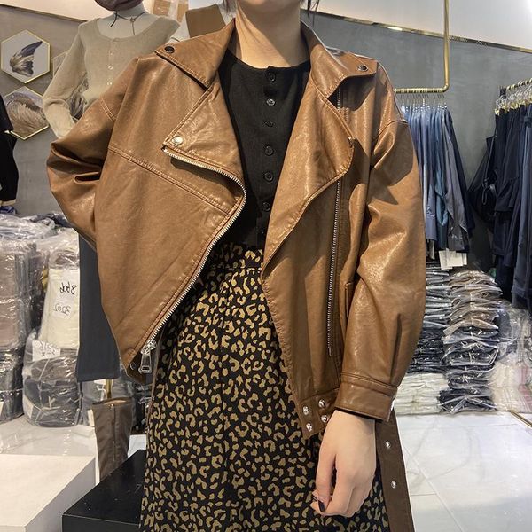 women's jackets motorcycle loose leather jacket women short brown zippers pu spring autumn regular menteaux femme ef50wj, Black;brown
women's jackets motorcycle loose leather jacket women short brown zippers pu spring autumn regular menteaux femme ef50wj, Black;brown