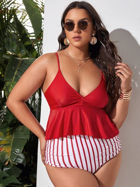 plus striped ruffle hem bikini swimsuit 20dd#, Black
plus striped ruffle hem bikini swimsuit 20dd#, Black
