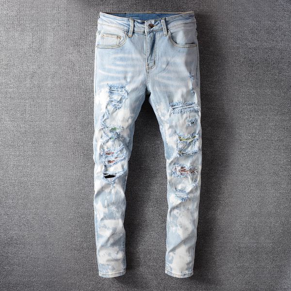 2021 new high street fashion light blue destroyed ripped men slim fit punk pants patchwork designer hip hop jeans homme 0pdj
2021 new high street fashion light blue destroyed ripped men slim fit punk pants patchwork designer hip hop jeans homme 0pdj