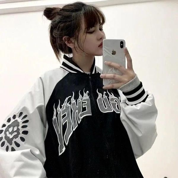 women's jackets product color matching embroidery baseball uniform american retro loose coat women jacket, Black;brown
women's jackets product color matching embroidery baseball uniform american retro loose coat women jacket, Black;brown