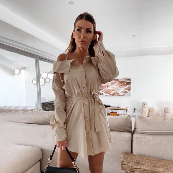 casual dresses slip mini shirt dress fashion solid long sleeve off shoulder strappy short women spring summer streetwear clothing, Black;gray
casual dresses slip mini shirt dress fashion solid long sleeve off shoulder strappy short women spring summer streetwear clothing, Black;gray