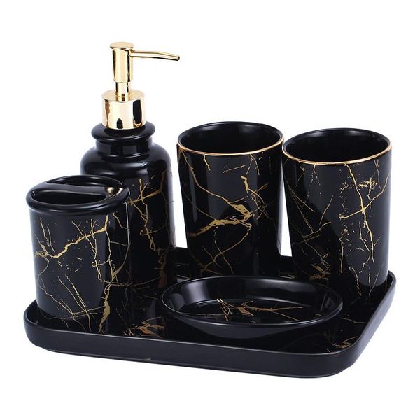 bath accessory set black marble bathroom decoration accessories toothpaste dispenser, mouthwash cup, toothbrush holder, lotion bottle, ceram
bath accessory set black marble bathroom decoration accessories toothpaste dispenser, mouthwash cup, toothbrush holder, lotion bottle, ceram