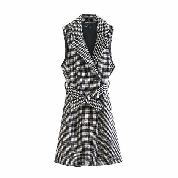 elegant commute women fashion houndstooth double breasted belt vest long coat vintage sleeveless female chic 210531, Black
elegant commute women fashion houndstooth double breasted belt vest long coat vintage sleeveless female chic 210531, Black