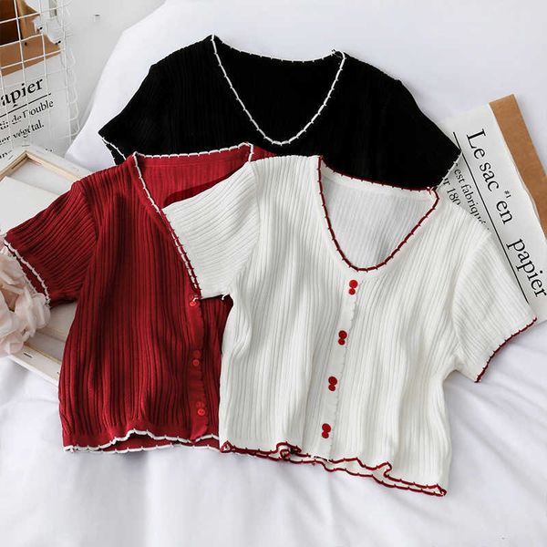t-shirts women knitted cute crop tees female buttoned up v-neck solid short sleeve casual summer t-shirts for women 210527, White
t-shirts women knitted cute crop tees female buttoned up v-neck solid short sleeve casual summer t-shirts for women 210527, White