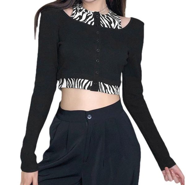 women's t-shirt long sleeve patchwork t shirt crew neck button crop fake 2 piece clothes, White
women's t-shirt long sleeve patchwork t shirt crew neck button crop fake 2 piece clothes, White