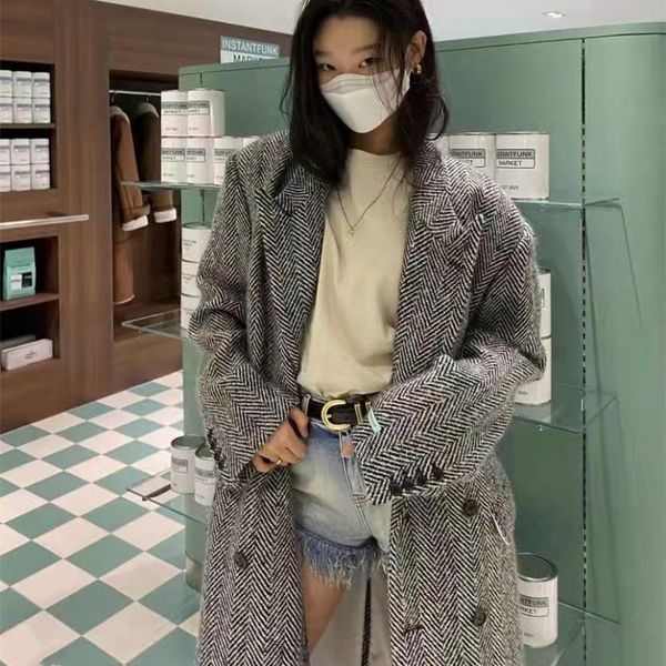 women's wool & blends 2021 autumn and winter lapel double-breasted woolen plaid all-match female jacket coat, Black
women's wool & blends 2021 autumn and winter lapel double-breasted woolen plaid all-match female jacket coat, Black