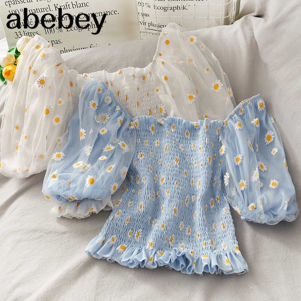 floral puff sleeve square neck mesh crop ruffle blouse women korean kawaii clothes summer blouses vintage blue 210715, White
floral puff sleeve square neck mesh crop ruffle blouse women korean kawaii clothes summer blouses vintage blue 210715, White