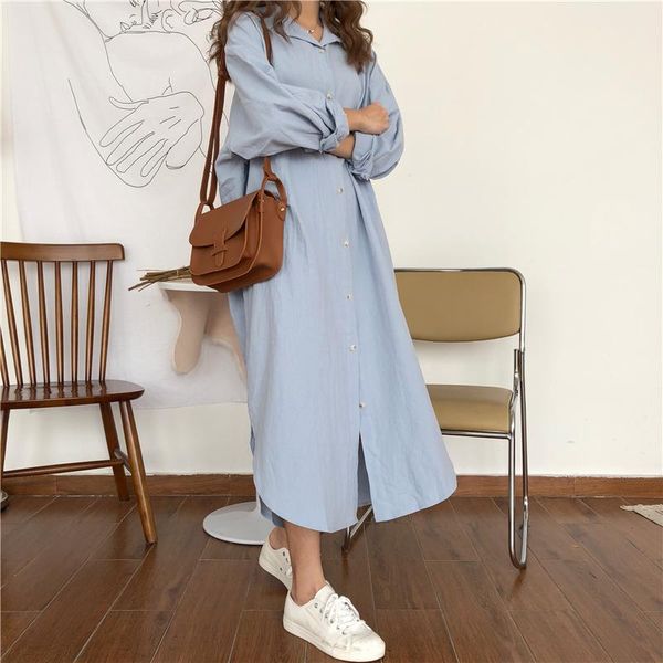 casual dresses 2021 autumn shirt long dress women loose white blue ladies plus size party vestidos, Black;gray
casual dresses 2021 autumn shirt long dress women loose white blue ladies plus size party vestidos, Black;gray