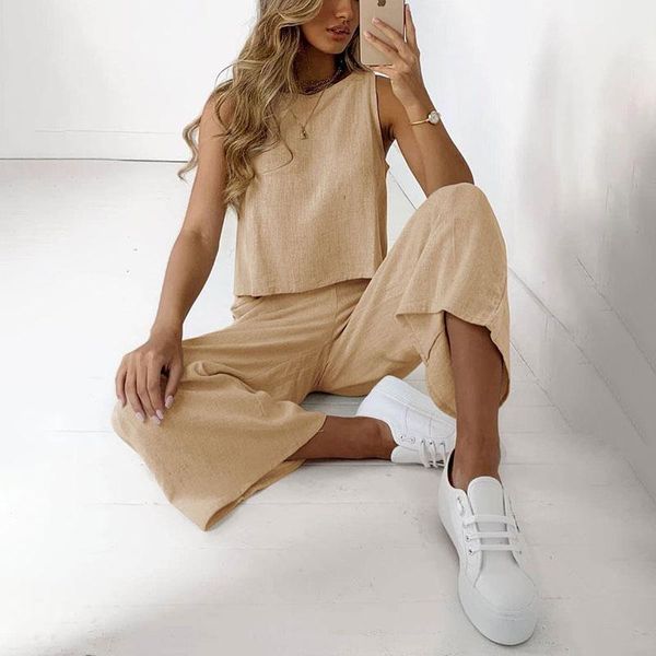 women's two piece pants o-neck sleeveless shirt and wide leg suit women pieces sets cotton linen ladies solid casual outfits y, White
women's two piece pants o-neck sleeveless shirt and wide leg suit women pieces sets cotton linen ladies solid casual outfits y, White