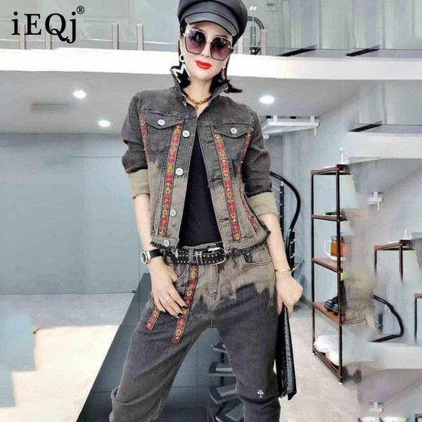 women's jackets ieqj splicing denim long sleeve single breasted stand print coat and full length jeans two piece suit casual 2021 autum, Black;brown
women's jackets ieqj splicing denim long sleeve single breasted stand print coat and full length jeans two piece suit casual 2021 autum, Black;brown