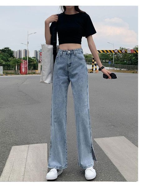 women's jeans light-colored slit wide-leg straight loose looses-fitting high waist 2021 summer thin drape mopping pants, Blue
women's jeans light-colored slit wide-leg straight loose looses-fitting high waist 2021 summer thin drape mopping pants, Blue