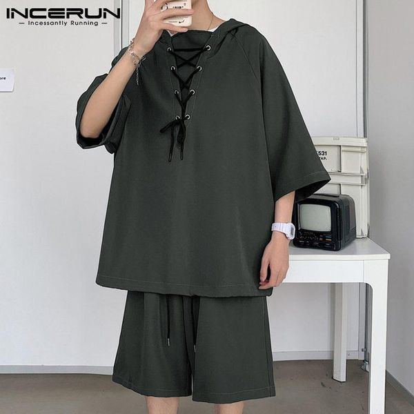 men's tracksuits 2021 men casual sets hooded half sleeve lace up t shirts drawstring shorts korean loose solid color streetwear suits i, Gray
men's tracksuits 2021 men casual sets hooded half sleeve lace up t shirts drawstring shorts korean loose solid color streetwear suits i, Gray
