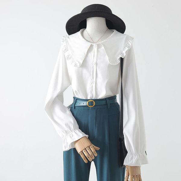 women's blouses & shirts flare bell sleeve womens 2021 spring big lapel collar long ruffle blouse female preppy style button up, White
women's blouses & shirts flare bell sleeve womens 2021 spring big lapel collar long ruffle blouse female preppy style button up, White