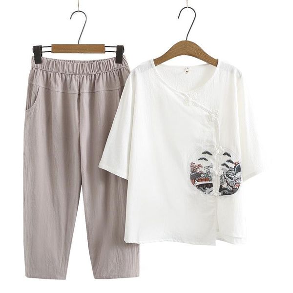 women's two piece pants plus size xl-4xl full cotton summer sets short sleeve embroidery + elastic waist cropped 2pieces suits, White
women's two piece pants plus size xl-4xl full cotton summer sets short sleeve embroidery + elastic waist cropped 2pieces suits, White