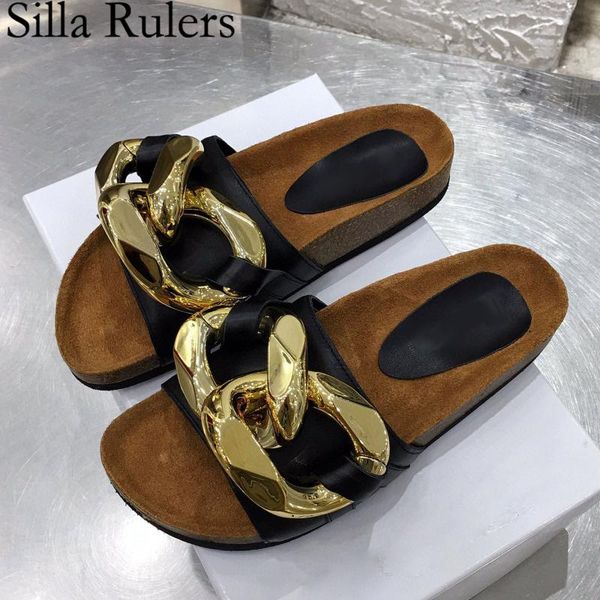 slippers men brand shoes gold chain summer genuine leather thick sole 's sandals one strap, Black
slippers men brand shoes gold chain summer genuine leather thick sole 's sandals one strap, Black