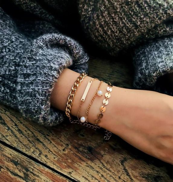 link, chain 2021 4pcs/set charm multi-layer geometric sequins bracelets bangles boho pearl for women jewelry gifts, Black
link, chain 2021 4pcs/set charm multi-layer geometric sequins bracelets bangles boho pearl for women jewelry gifts, Black