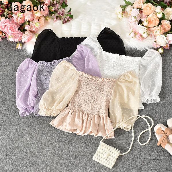 women's blouses & shirts gagaok fashion women 2021 summer sweet elegant temperament patchwork super-short puff sleeve square collar kor, White
women's blouses & shirts gagaok fashion women 2021 summer sweet elegant temperament patchwork super-short puff sleeve square collar kor, White