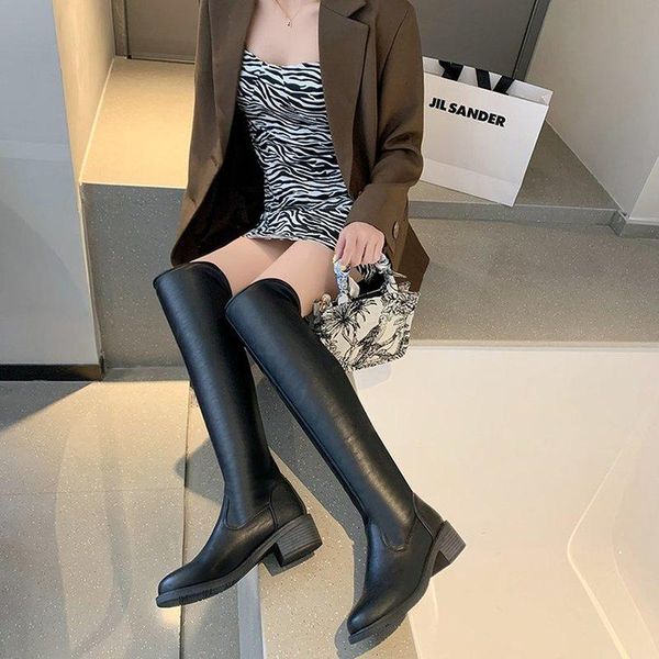 boots women's suede high-tube square heel mid-heel fashion and comfortable, Black 
boots women's suede high-tube square heel mid-heel fashion and comfortable, Black