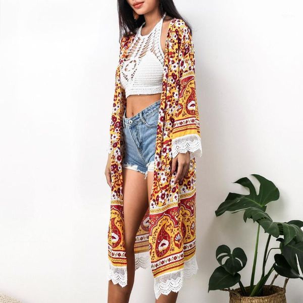 lace splice long kimono enthic floral print loose cardigan casual beachwear holiday 2021 drop beach blouses summer coat women's swimwea, White;black
lace splice long kimono enthic floral print loose cardigan casual beachwear holiday 2021 drop beach blouses summer coat women's swimwea, White;black