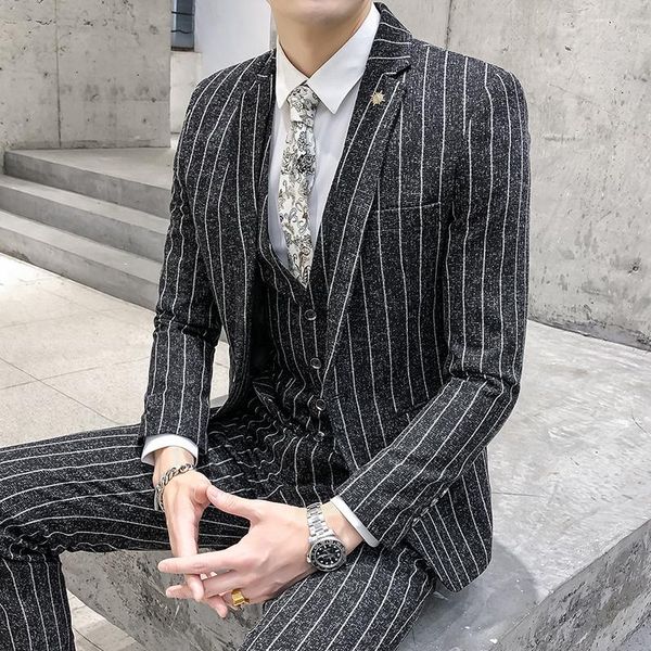 men's suits & blazers men clothes stripe korean slim youth business casual career gossip groom wedding suit dress two-piece set, White;black
men's suits & blazers men clothes stripe korean slim youth business casual career gossip groom wedding suit dress two-piece set, White;black