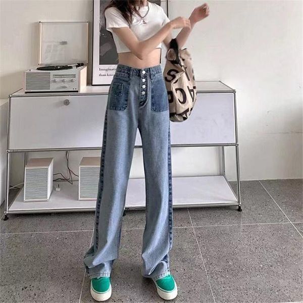 women's jeans high waist denim wide leg straight pants 2021 summer female streetwear full length casual loose trousers, Blue
women's jeans high waist denim wide leg straight pants 2021 summer female streetwear full length casual loose trousers, Blue