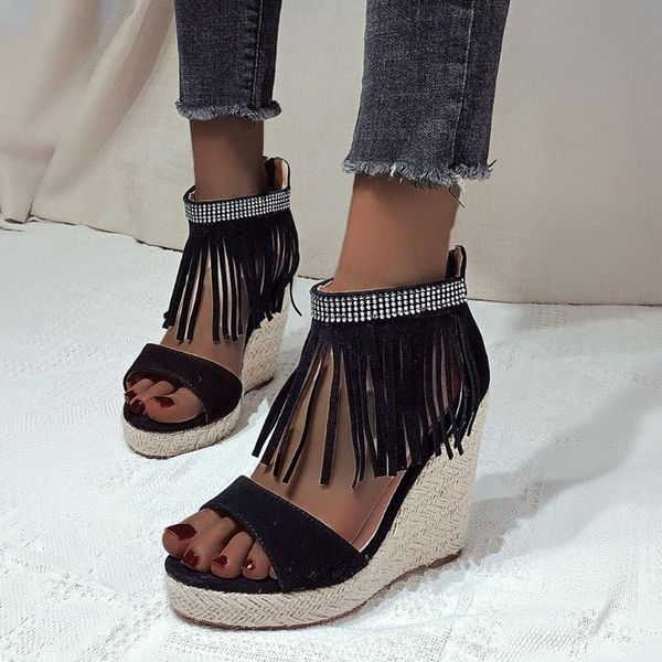 ribetrini the big size 46 female solid zipper platform shoes women sandals wedges fringe leisure casual retro sandals, Black
ribetrini the big size 46 female solid zipper platform shoes women sandals wedges fringe leisure casual retro sandals, Black