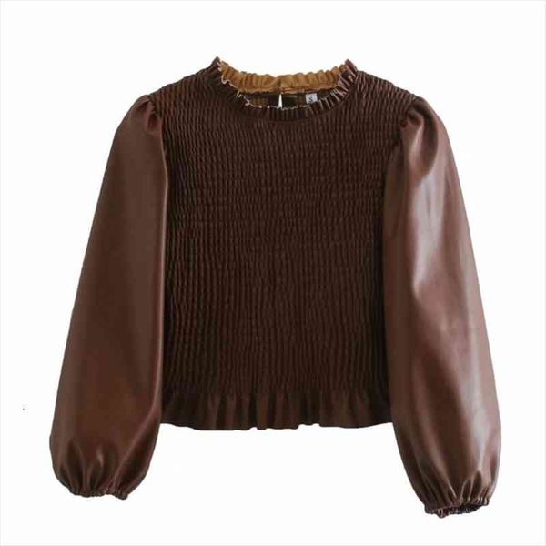 solid pu leather short women blouses three quarter sleeve casual lady loose blusas s8271, White
solid pu leather short women blouses three quarter sleeve casual lady loose blusas s8271, White