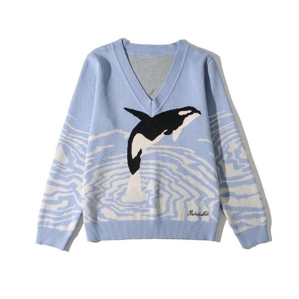 women's sweaters omchion dolphin print v-neck sweater women 2021 autumn winter korean fashion loose y2k pullover oversized chic knitted, White;black
women's sweaters omchion dolphin print v-neck sweater women 2021 autumn winter korean fashion loose y2k pullover oversized chic knitted, White;black