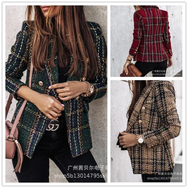 women's wool & blends mandylandy women 2021 fashion double breasted check tweed blazers coat vintage long sleeve buttons female outerwe, Black
women's wool & blends mandylandy women 2021 fashion double breasted check tweed blazers coat vintage long sleeve buttons female outerwe, Black