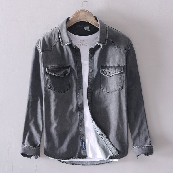 2021 new japanese style fashion men shirts retro gray blue long sleeve casual cotton denim shirt vintage designer camisas vcko, White;black
2021 new japanese style fashion men shirts retro gray blue long sleeve casual cotton denim shirt vintage designer camisas vcko, White;black