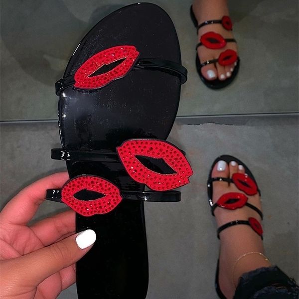 women summer slippers flat heel lips bling peep toe slides fashion beach outdoor ladies shoes zapatos de mujer 210310, Black
women summer slippers flat heel lips bling peep toe slides fashion beach outdoor ladies shoes zapatos de mujer 210310, Black
