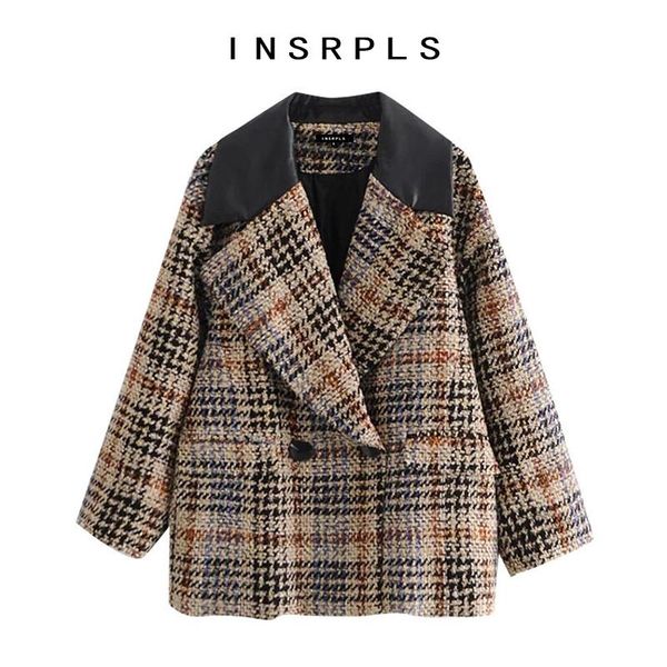 women's suits & blazers insrpls women fashion patchwork check loose tweed coat vintage long sleeve pockets female outerwear chic, White;black
women's suits & blazers insrpls women fashion patchwork check loose tweed coat vintage long sleeve pockets female outerwear chic, White;black