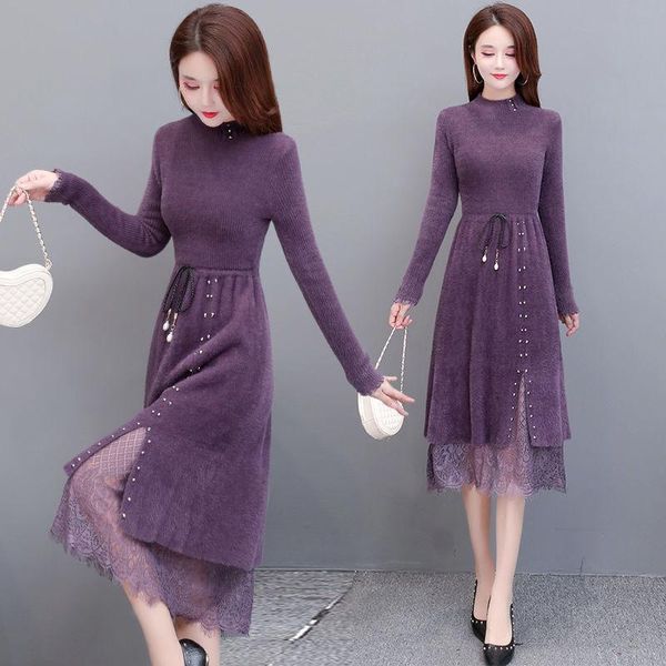 casual dresses women's dress 2021 female autumn winter lace stitching for women long sleeve knit imitation mink velvet, Black;gray
casual dresses women's dress 2021 female autumn winter lace stitching for women long sleeve knit imitation mink velvet, Black;gray