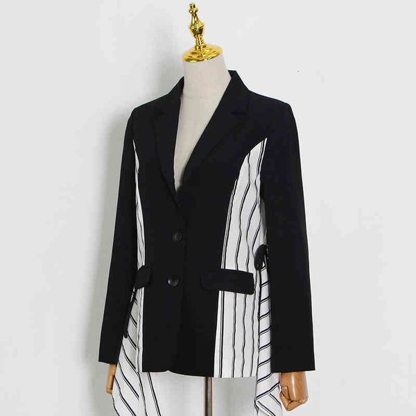 women's suits & blazers twotwinstyle stripe colorblock elegant blazer for women v-neck long sleeve gathered waist irregular females sty, White;black
women's suits & blazers twotwinstyle stripe colorblock elegant blazer for women v-neck long sleeve gathered waist irregular females sty, White;black