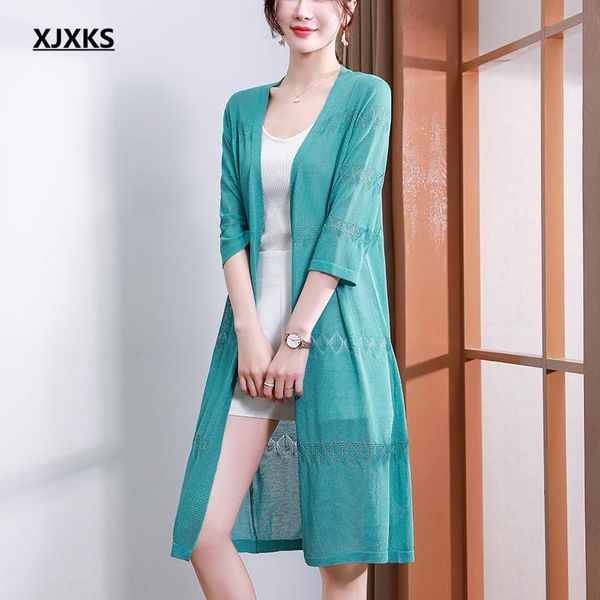 women's knits & tees xjxks 2021 spring summer fashion v-neck long sweater women cardigan wool knitted sun protection clothing, White
women's knits & tees xjxks 2021 spring summer fashion v-neck long sweater women cardigan wool knitted sun protection clothing, White