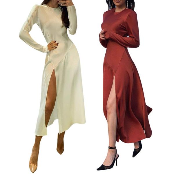 casual dresses women solid color long sleeve dress ladies elegant round neck side split elastic party formal sundress 2021, Black;gray
casual dresses women solid color long sleeve dress ladies elegant round neck side split elastic party formal sundress 2021, Black;gray