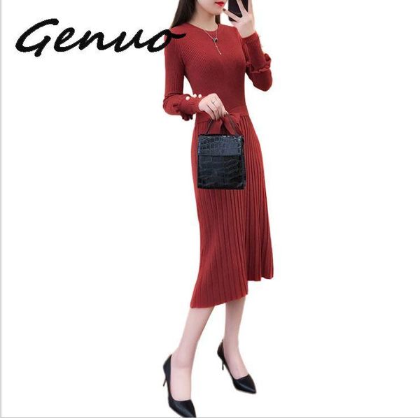 casual dresses genuo women kintted winter 2021 fashion arrival long sleeve pleated midi dress sweater, Black;gray
casual dresses genuo women kintted winter 2021 fashion arrival long sleeve pleated midi dress sweater, Black;gray