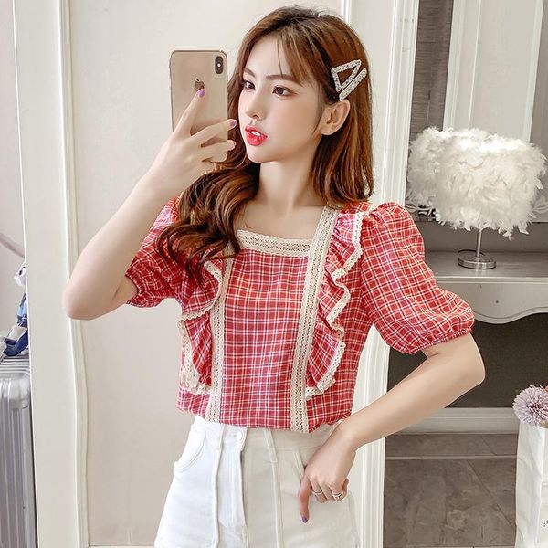 women's blouses & shirts coigarsam vintage ruffles blouse women summer plaid short sleeve loose blusas womens and red green yellow 982, White
women's blouses & shirts coigarsam vintage ruffles blouse women summer plaid short sleeve loose blusas womens and red green yellow 982, White