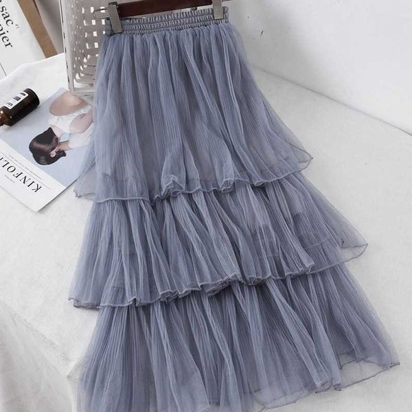 women sweet ruffle tulle skirt korean high waist elegant long maxi s casual female gray black mesh tiered cake 210601
women sweet ruffle tulle skirt korean high waist elegant long maxi s casual female gray black mesh tiered cake 210601